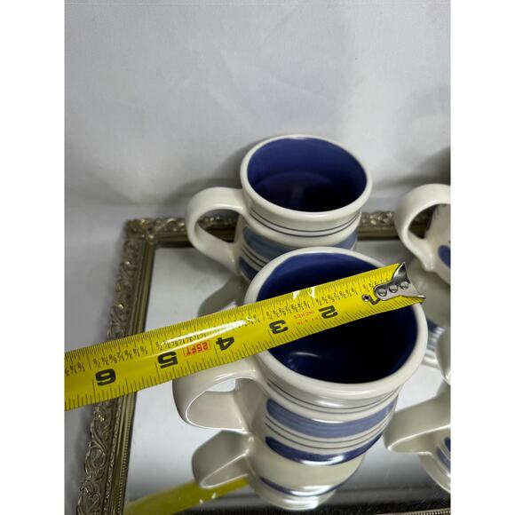 Set of Four Vintage Pfaltzgraff “Rio” Coffee Cups Blue and White Stoneware Mugs - Picture 6 of 8